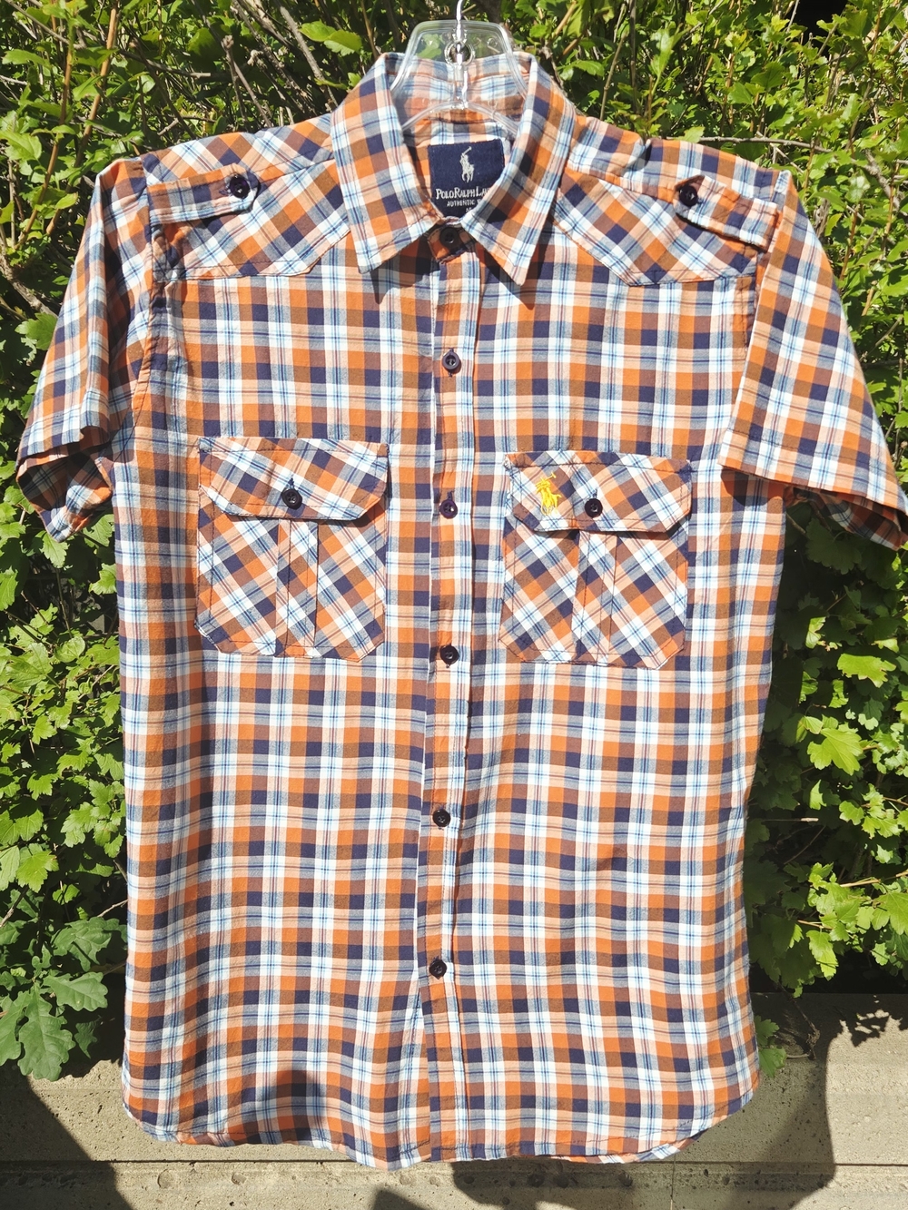 Polo by Ralph Lauren Authentic Wear Men’s/M Vintage Plaid Sh-Sleeve Shirt Pony